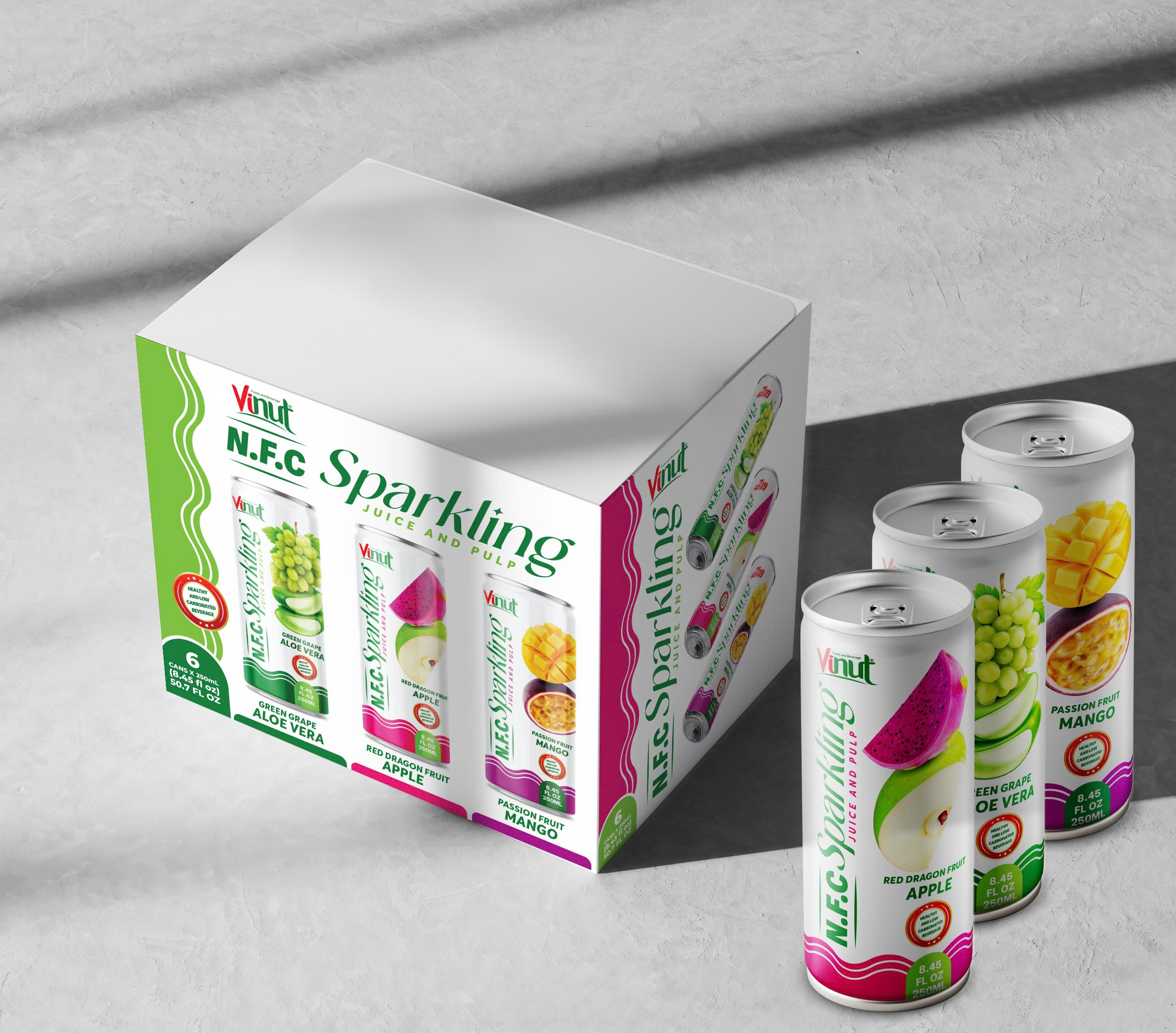 250ml VINUT NFC Sparkling Red Dragon Fruit & Apple Juice with Pulp