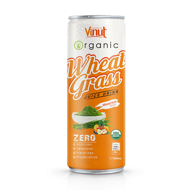VINUT Organic Wheat Grass Juice Drink, Mixed Fruit Flavor, Zero Additives Sweetener Flavorings Preservative, USDA Organic, Slim Can, (320 mL)