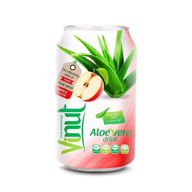 Vinut Aloe Vera Drink, Apple Flavour, Real Aloe Vera In Every Sip!, 44% Vitamin C, 131% Energy, 79 Kcal Calories, Can, (330 mL)