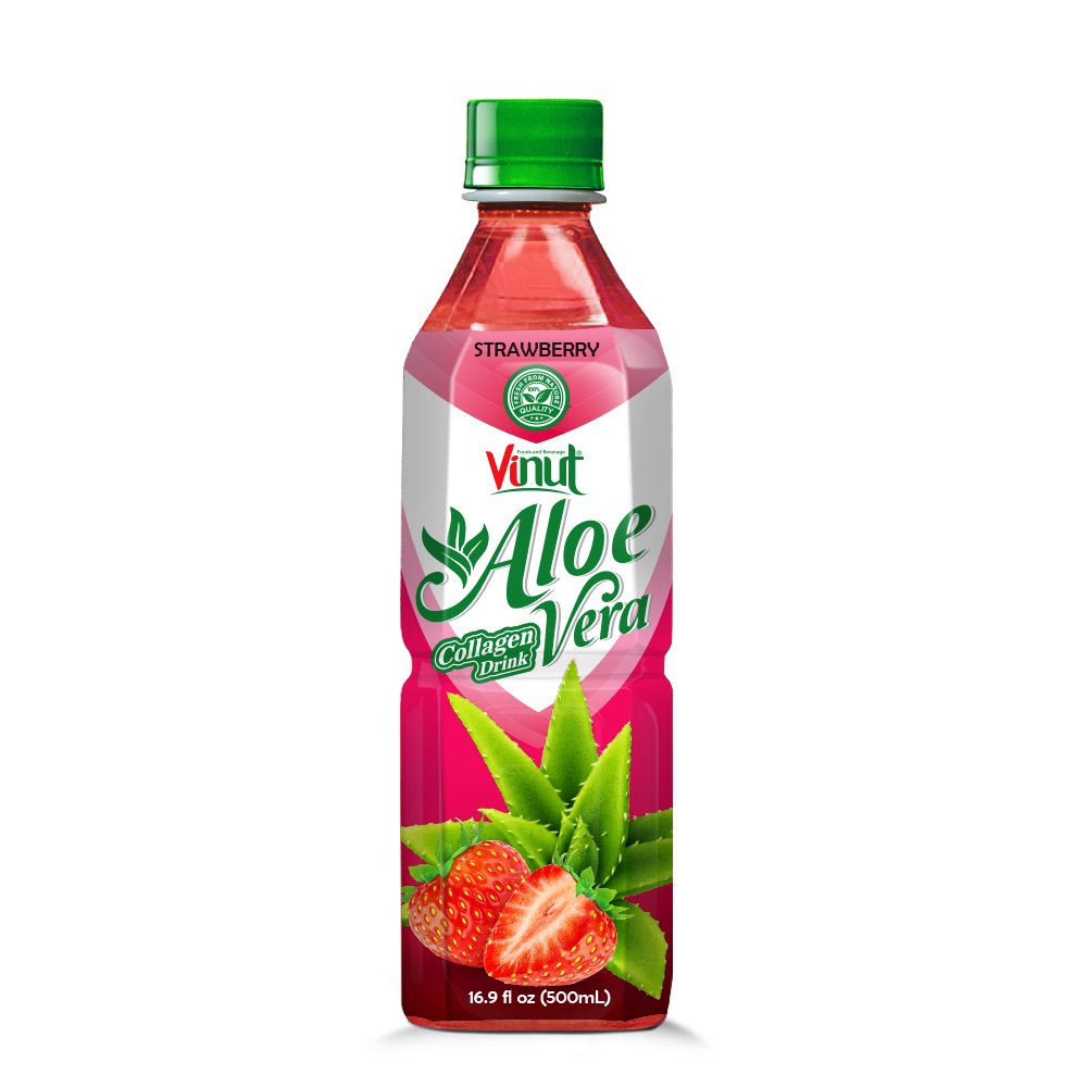 Vinut Aloe Vera Collagen Drink, Strawberry Flavor, Premium Quality, PET Bottle, 16.9 fl oz (500mL)