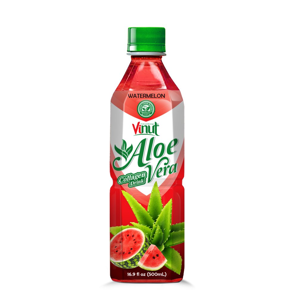 Vinut Aloe Vera Collagen Drink, Watermelon Flavor, Premium Quality, PET Bottle, 16.9 fl oz (500mL)