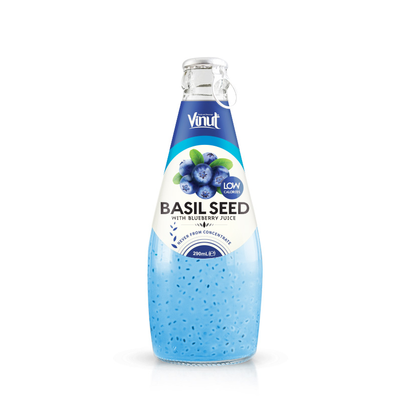 VINUT Blueberry Basil Seed Juice, Low Calories, Never From Concentrate, Glass Bottle, (290 mL)