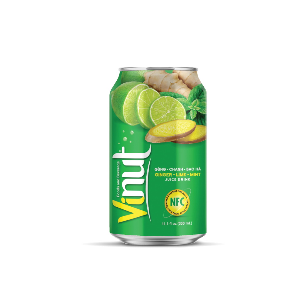 VINUT Ginger Lime Mint Juice Drink, NFC Squeezed From Real Juice Not From Concentrate, Can, 11.1 fl oz (330 mL)