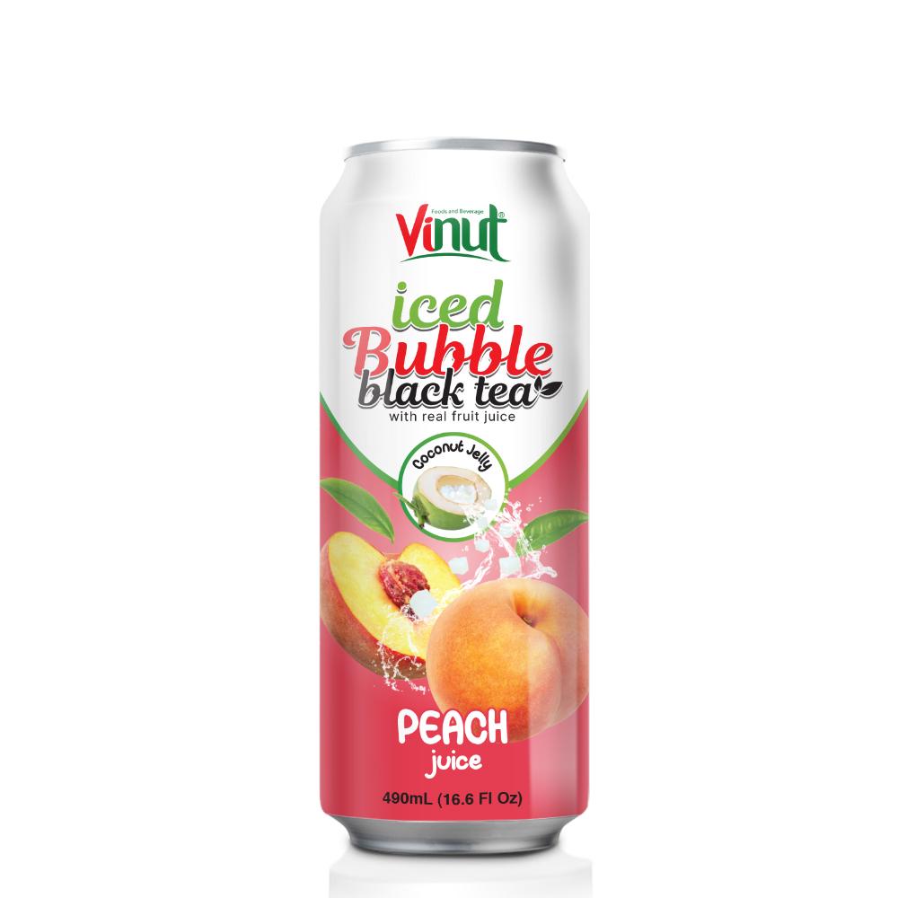 16.9 fl oz Vinut Iced Bubble Green Tea with Real fruit Juice ( Peach Juice, Coconut Jelly)