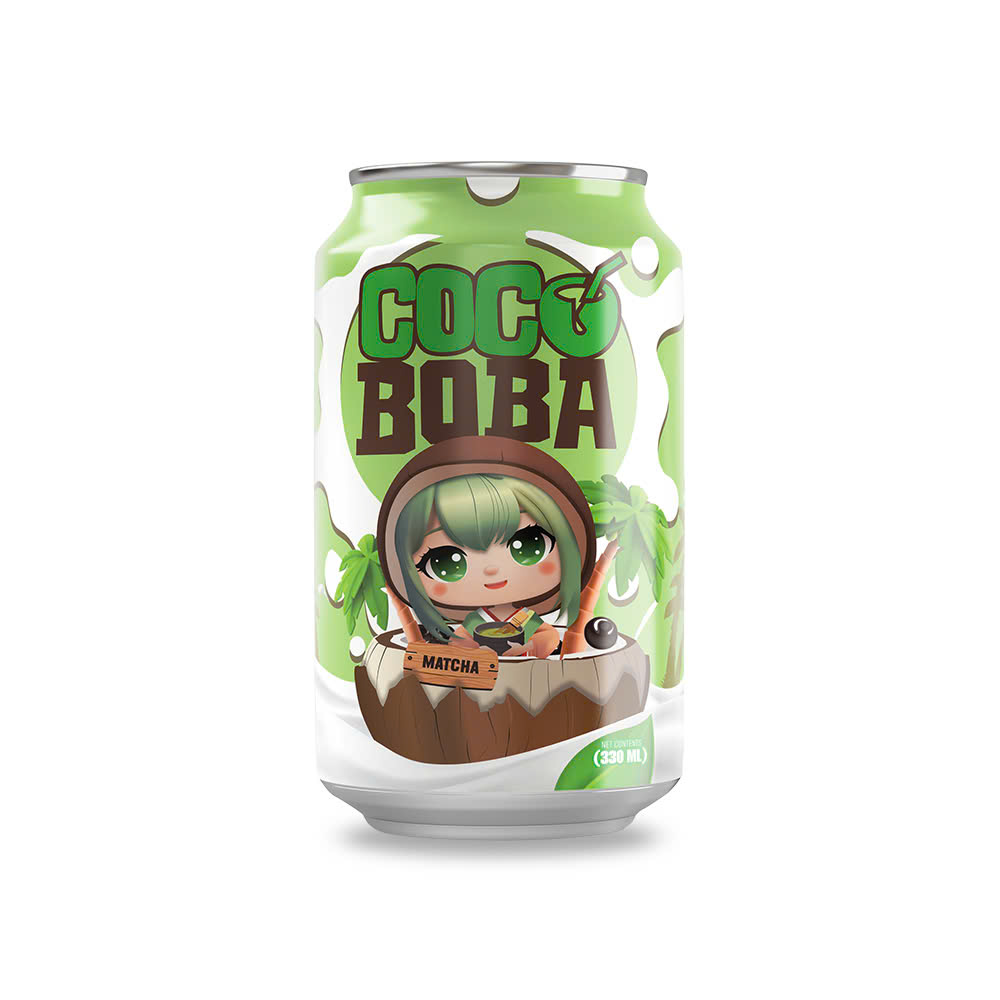 330ml Vinut Coco Boba Drink with Matcha (Coconut milk + Tea + Tapioca Pearl) - Non-GMO, Gluten Free, Lactose-Free