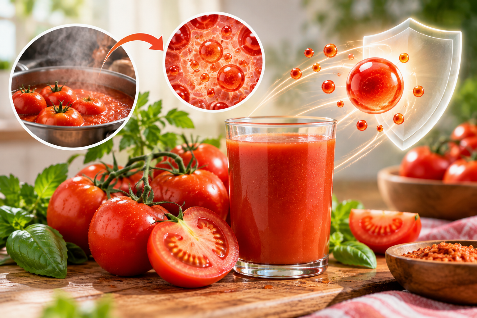 Fresh tomato juice rich in lycopene and antioxidants