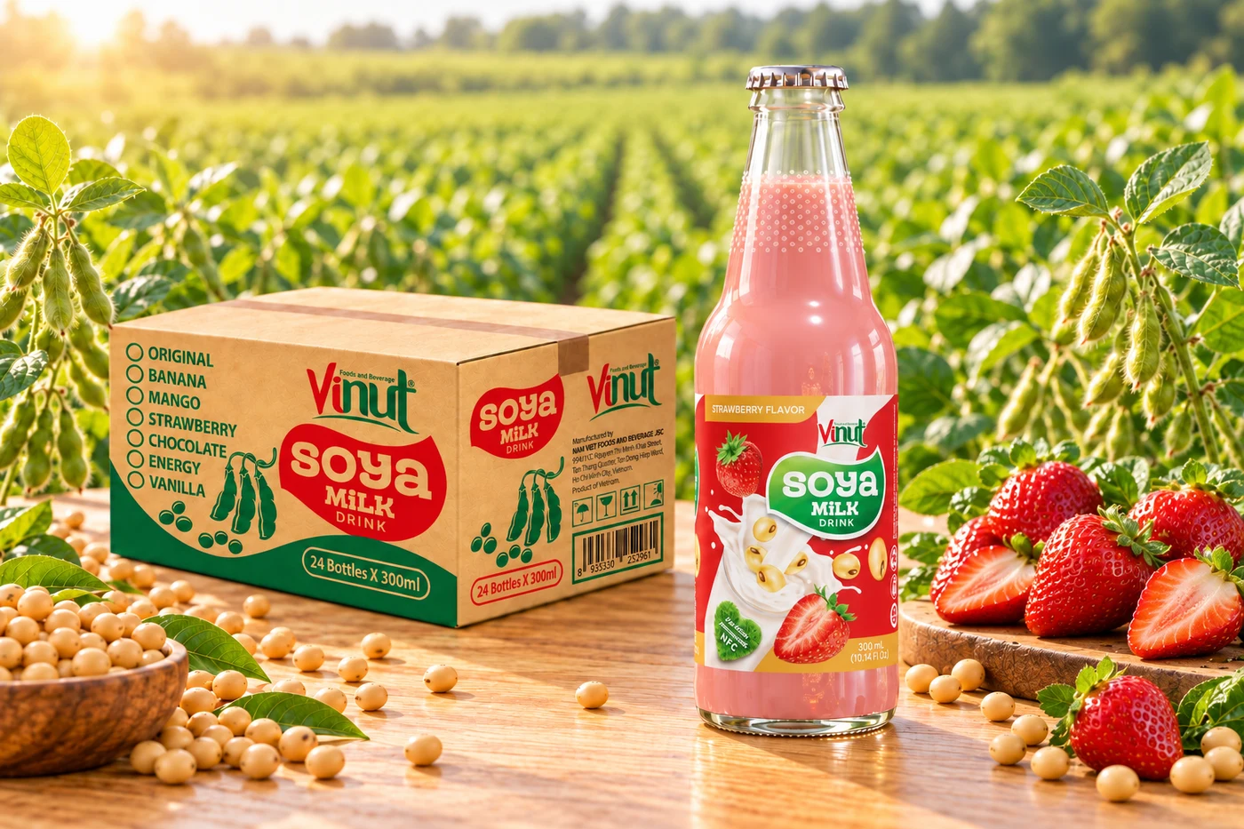 VINUT Soya Milk Drink – Strawberry Flavor, 300 mL
