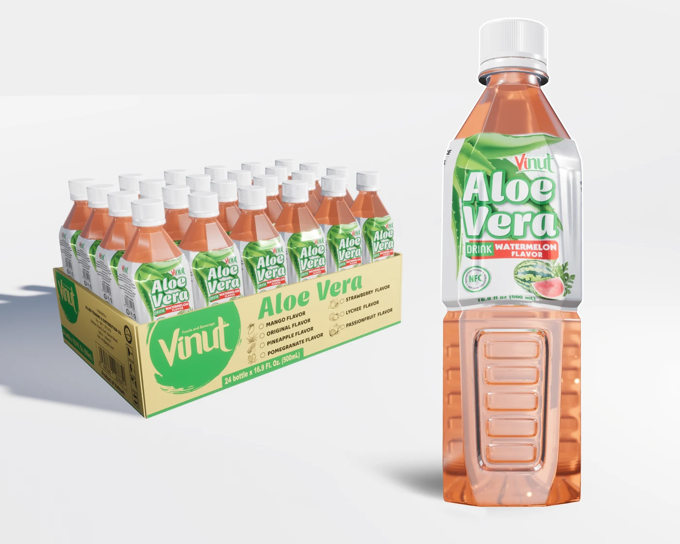 VINUT Aloe Vera Drink – Watermelon Flavor, 500 mL (24-Pack)